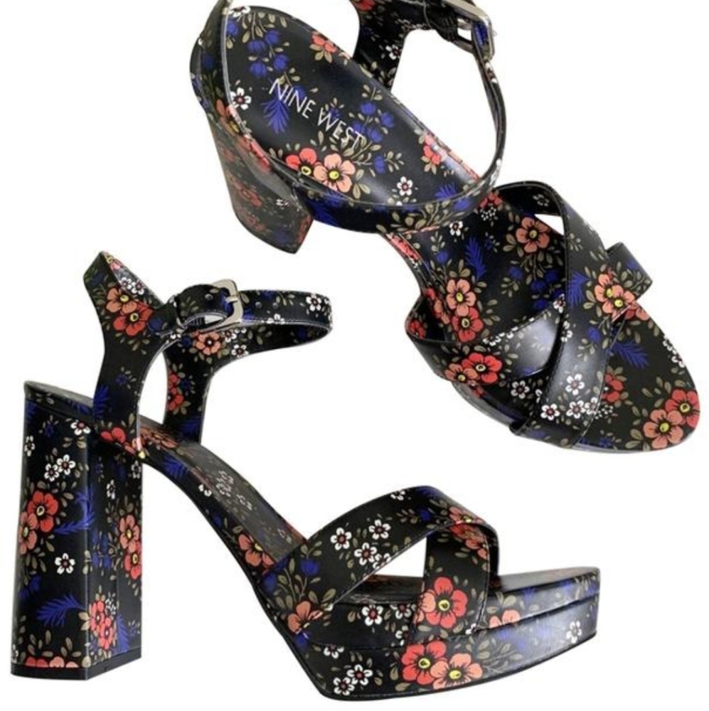 Nine West Chunky Floral Heels